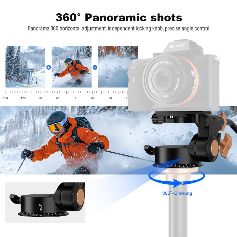 Soonpho Q-08S Heavy Duty Video Camera Tripod Fluid Drag Pan Head with Extended Handle for DSLR Camera,Camcorders,1/4 & 3/8 inch Screw Sliding Plate 360 Degree Rotating Tripod Head - Image 2
